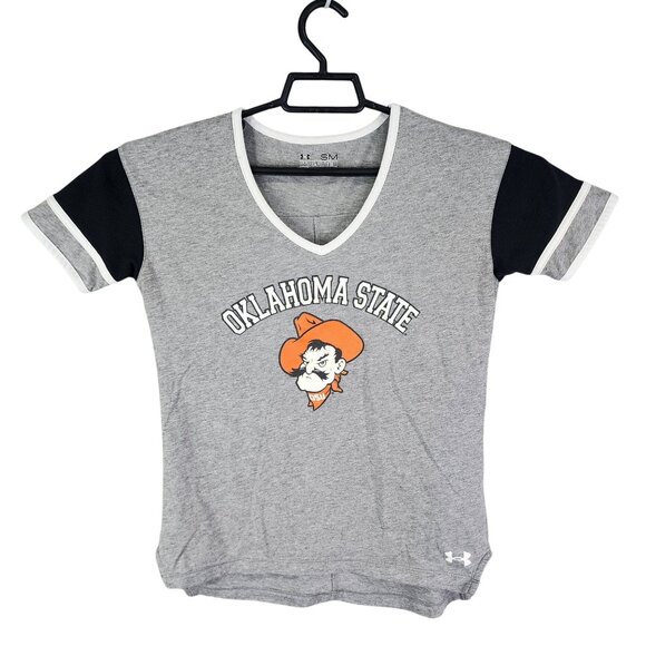 Womens Under Armour Heat Gear Shirt Oklahoma State V Neck Semi-Fitted Size S - Picture 1 of 9